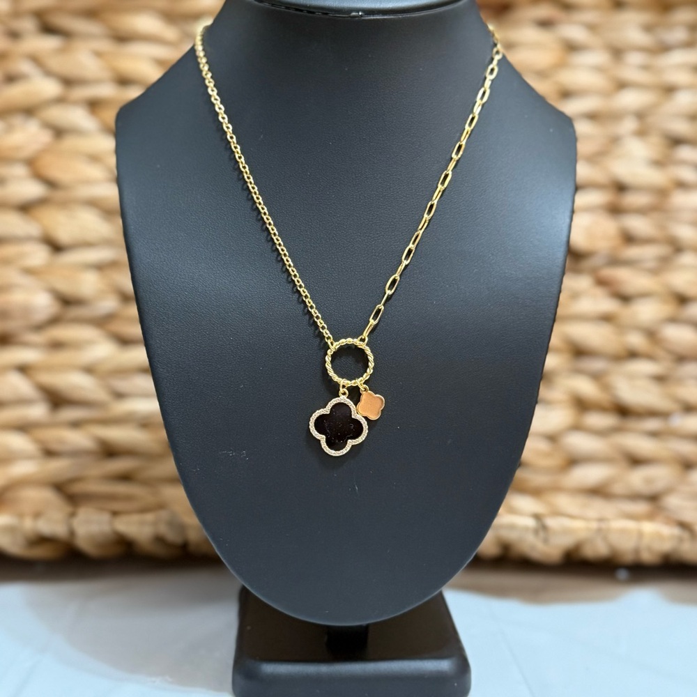 Elegant Gold Dipped Cz And Black Pendant Necklace - image 1